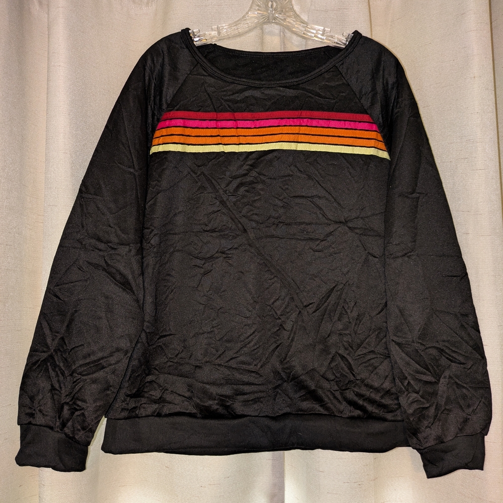 Black Track Jacket with Pink, Orange & Yellow Stripes - Picture 2 of 12